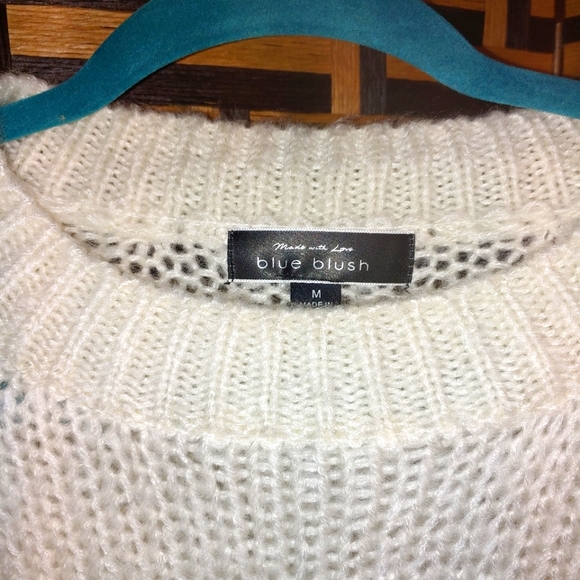 Blue Blush "Made With Love" Distressed Hem Crewneck Cable knit Baggy Sweater - Picture 4 of 7